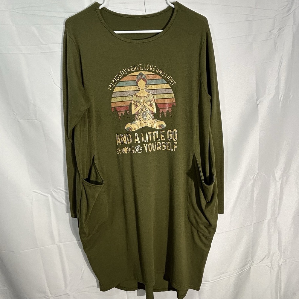 JiaMa Tunic Dress Women's OS Long Sleeve Loose Pocket Oversize